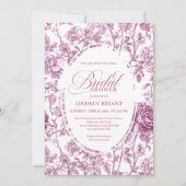 Invitation Romantic Fuchsia Pink Roses Pattern Bridal Shower (Devant)