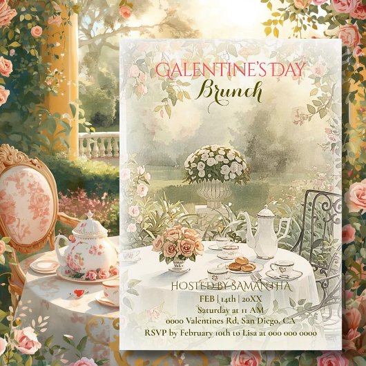 Invitation Romantic Garden Tea Galentine Brunch Soft Florals