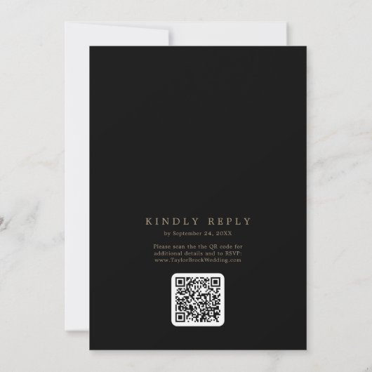 Invitation Romantic Gold Noir Monogramme QR Code Retour Maria (Dos)