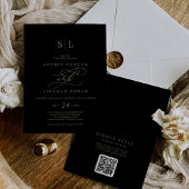 Invitation Romantic Gold Noir Monogramme QR Code Retour Maria