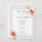 Invitation Romantic Grey Red Cream Roses Bridal Shower (Devant)