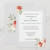 Invitation Romantic Grey Red Cream Roses Wedding (Devant / Derrière)
