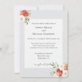 Invitation Romantic Grey Red Cream Roses Wedding (Devant)
