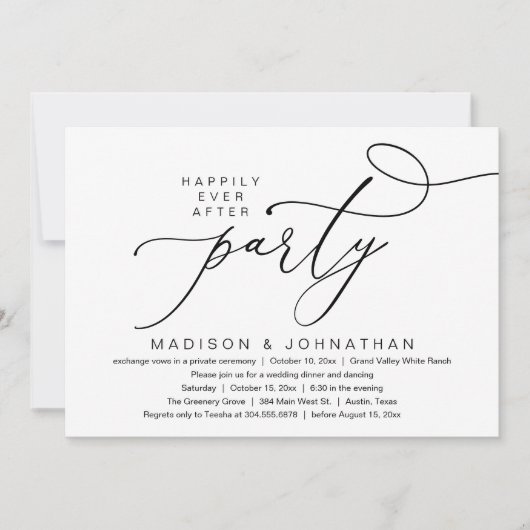 Invitation Romantic Happily Ever After Party, Wedding Dinner (Devant)