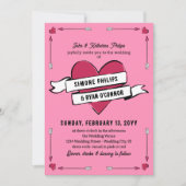 Invitation Romantic Heart Arrows & Ribbon Casual Wedding (Devant)