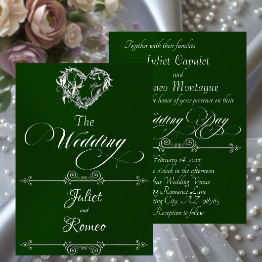 Invitation Romantic Heart & Calligraphy on Emerald - Wedding