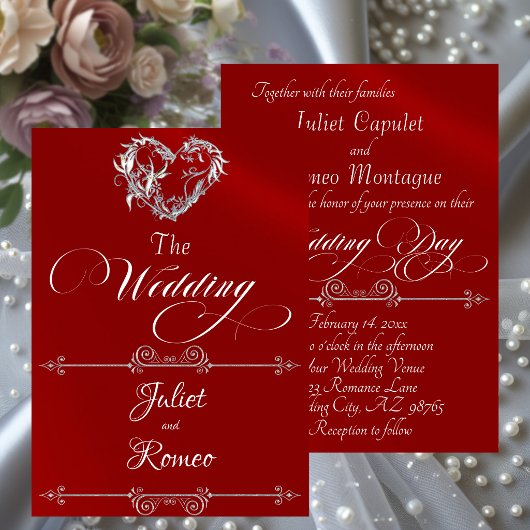 Invitation Romantic Heart & Calligraphy on Red - Wedding