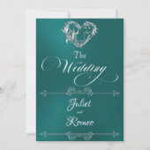 Invitation Romantic Heart & Calligraphy on Teal - Wedding (Devant)
