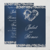 Invitation Romantic Heart & Glitter on Blue Wedding (Devant / Derrière)