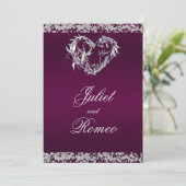 Invitation Romantic Heart & Glitter on Plum Wedding (Debout devant)