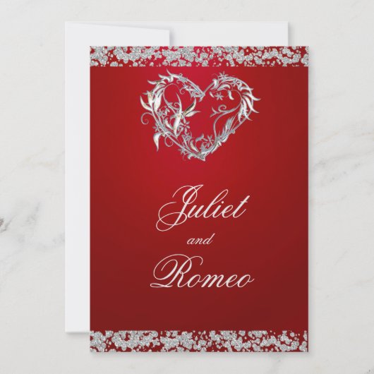 Invitation Romantic Heart & Glitter on Red Wedding (Devant)