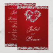 Invitation Romantic Heart & Glitter on Red Wedding (Devant / Derrière)