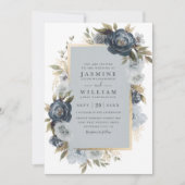 Invitation Romantic Indigo Floral Elegant QR Code Wedding (Devant)