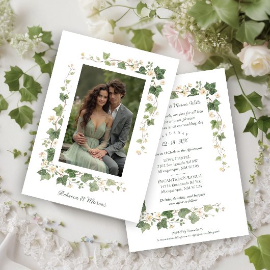 Invitation Romantic Ivy and Floral Frame Wedding Photo