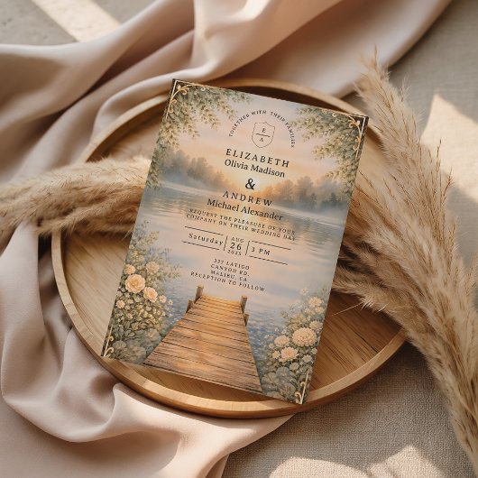 Invitation Romantic Lake Pier Wildflower Wedding