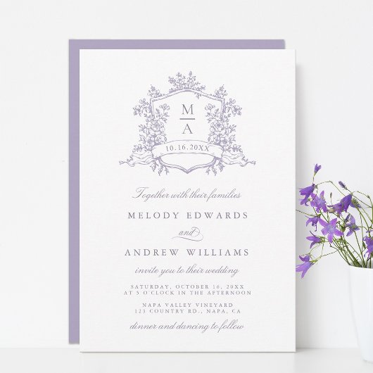 Invitation Romantic Lavender Floral Crest Wedding