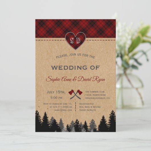 Invitation Romantic Lumberjack Jill Red Buffalo Barne Mariage (Debout devant)