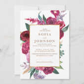 Invitation Romantic Luxe Red Maroon Watercolor Floral Wedding (Devant)