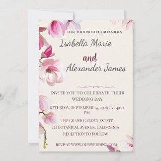 Invitation Romantic Magnolia Floral Burgundy Wedding Invitati