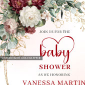 Invitation Romantic Maroon Floral Gold Baby Shower Invite