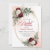Invitation Romantic Maroon Floral Gold Bridal Shower Card (Devant)