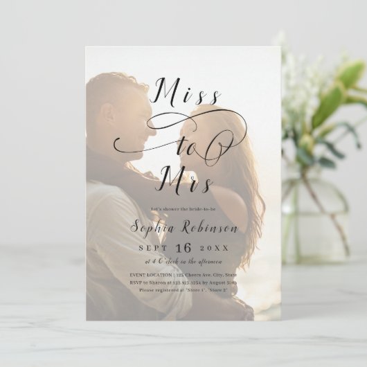 Invitation Romantic Miss à Mme script photo nuptiale douche (Debout devant)