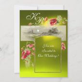 Invitation ROMANTİC MONOGRAM / POPIES, rouge, vert, jaune top (Devant)