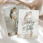 Invitation Romantic names script overlay photo wedding