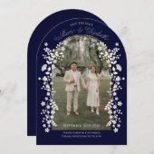 Invitation Romantic Navy Blue Floral Arch Save the Date (Devant / Derrière)