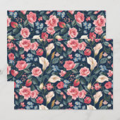 Invitation Romantic Navy Blue Floral Garden Pattern (Devant / Derrière)