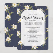Invitation Romantic Navy Blue White Floral Bridal shower (Devant / Derrière)