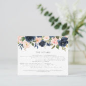 Invitation Romantic Navy Blush Floral Détails du Mariage Insé (Debout devant)