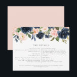 Invitation Romantic Navy Blush Floral Détails du Mariage Insé<br><div class="desc">Ce mariage détails carte boîtier dispose d'élégants flancs bleu marine et rose pastel avec une combinaison de polices simple et intemporelle. C'est la carte d'hébergement/info parfaite pour le couple romantique classique mais peut être modifiée pour convenir à tout événement que vous avez en tête.</div>