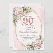 Invitation Romantic Pale Pink Gold Greenery 90th Birthday   (Devant)