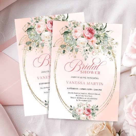 Invitation Romantic Pale Pink Rose Gold Bridal Shower Invite