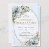 Invitation Romantic Pastel Blue Gold Eucalyptus Quince 15 (Devant)