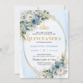 Invitation Romantic Pastel Blue Gold Eucalyptus Quinceañera   (Devant)