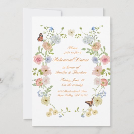 Invitation Romantic Pastel Floral Rehearsal Dinner Invite (Devant)