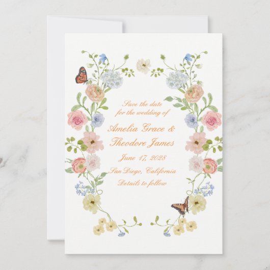 Invitation Romantic Pastel Floral Save the Date Card (Devant)