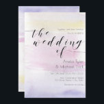 Invitation ©Romantic Pastel Mariage de typographie de l'aquar<br><div class="desc">Faire-part de mariage d'art Pastel Watercolor Typography,  dans des tons romantiques de lavande violet,  rose vif et jaune pâle,  pour que vous customisiez avec vos spécificités événementielles.</div>
