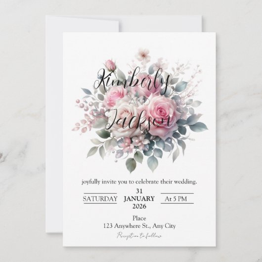 Invitation Romantic Pastel Pink Rose Floral (Devant)