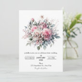 Invitation Romantic Pastel Pink Rose Floral (Debout devant)