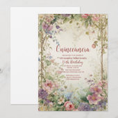 Invitation Romantic Pastel Wildflowers Quinceañero (Devant / Derrière)