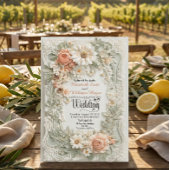 Invitation Romantic Peach Floral Faux Embossed Wreath Wedding