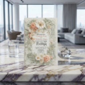 Invitation Romantic Peach Floral Faux Embossed Wreath Wedding