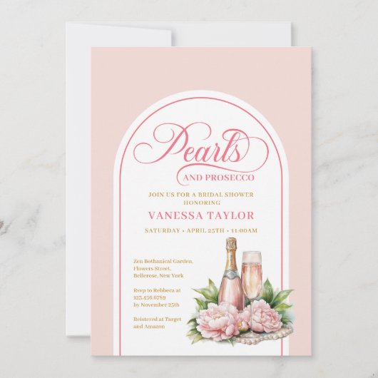 Invitation Romantic pearls and prosecco invite watercolor (Devant)