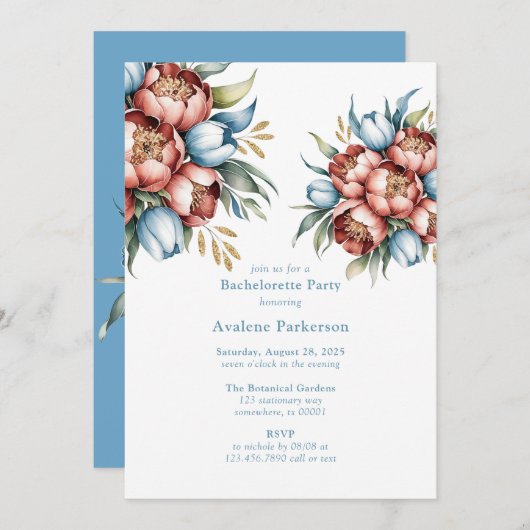 Invitation Romantic Peonas & Tulips Bachelorette Party (Devant / Derrière)