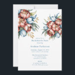 Invitation Romantic Peonas & Tulips Bachelorette Party<br><div class="desc">Un bouquet de fleurs magnifiquement illustré. Le bouquet se compose de grandes pivoines vibrantes dans les tons terre cuite et bleu, complétées par de petites tulipes bleues. Il y a aussi des feuilles verts et des accents dorés, qui peuvent représenter des tiges ou d'autres éléments floraux. Les fleurs sont positionnées...</div>