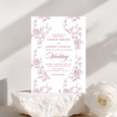 Invitation Romantic Pink and White Rose Pattern Wedding