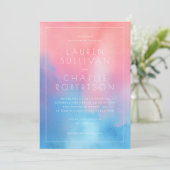 Invitation Romantic Pink Blue Watercolor (Debout devant)